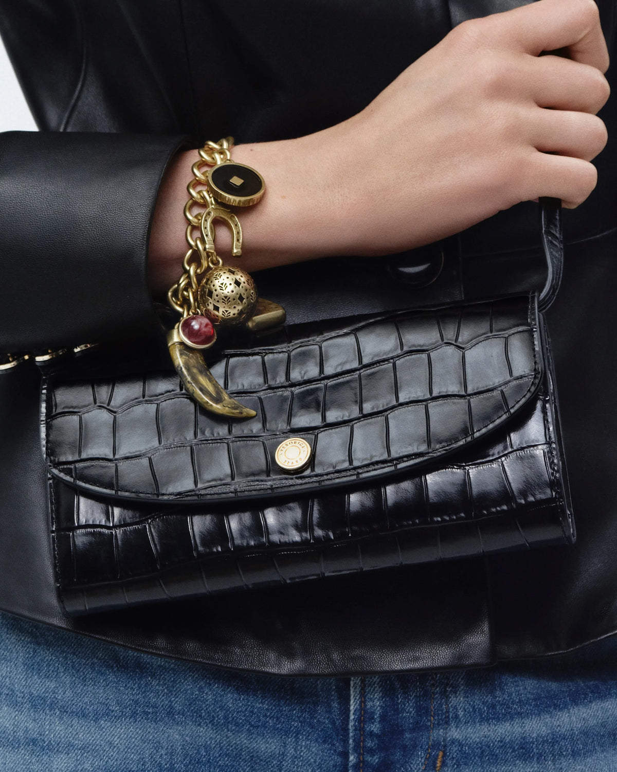 Croc-Embossed Crossbody Wallet