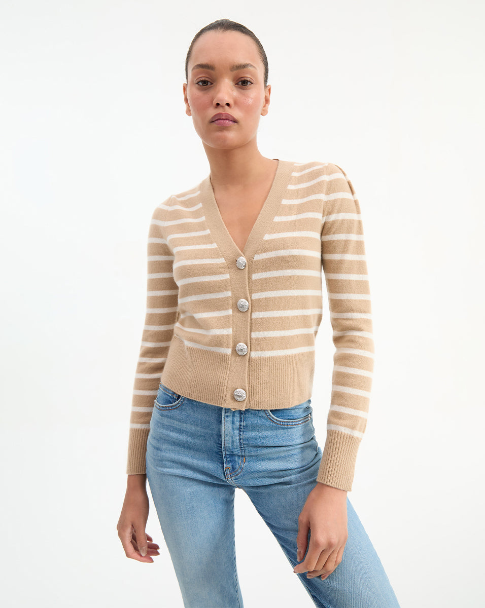Solene Striped Cashmere Cardigan