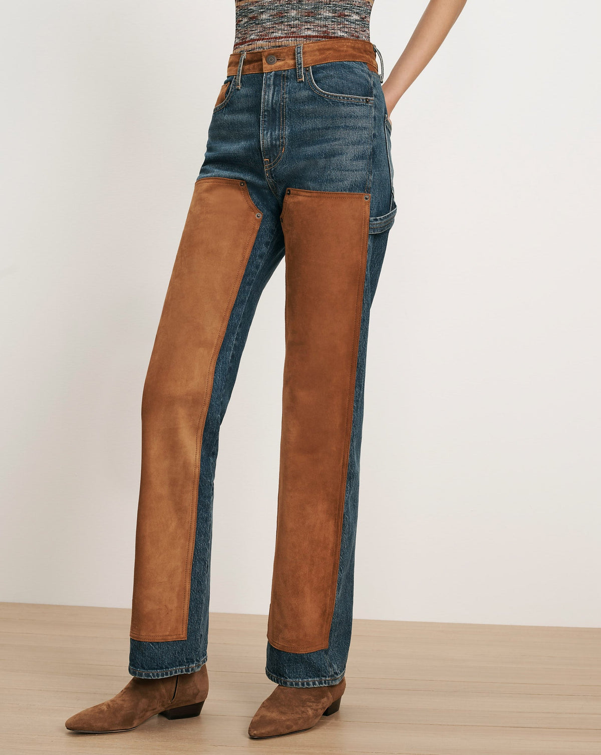 Dylan Suede-Patchwork Straight-Leg Jean
