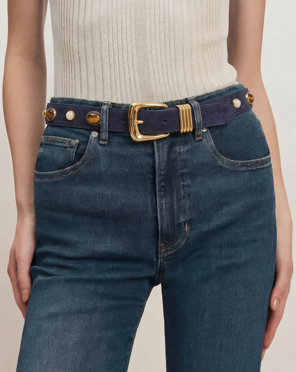 Arch Embellished Suede Belt