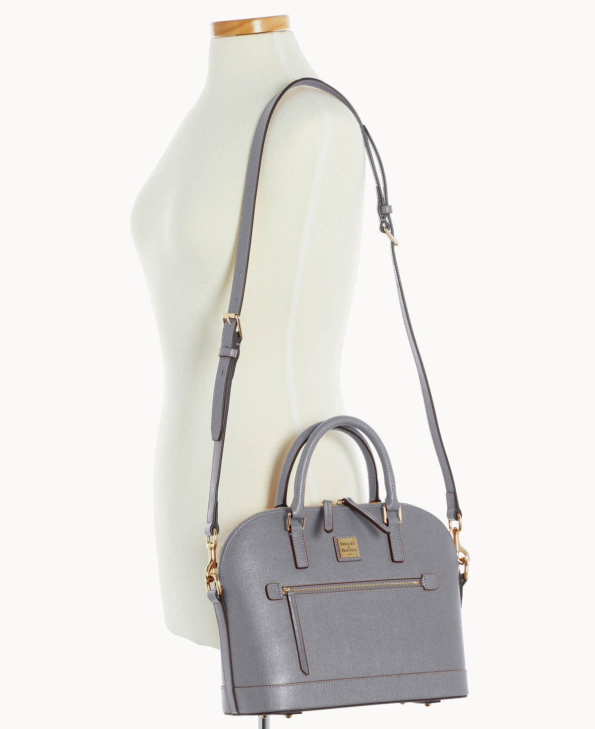 Saffiano Domed Zip Satchel