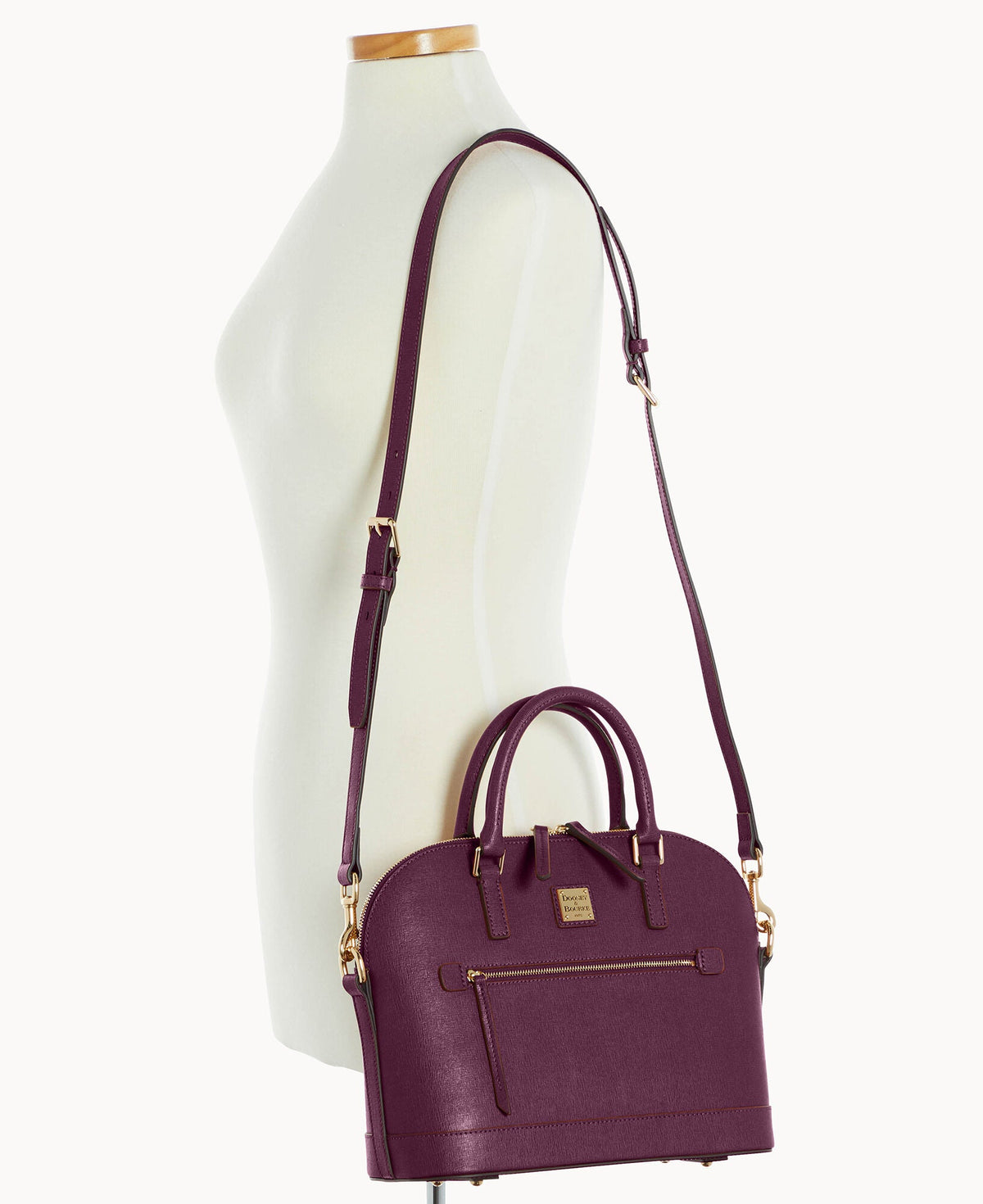 Saffiano Domed Zip Satchel