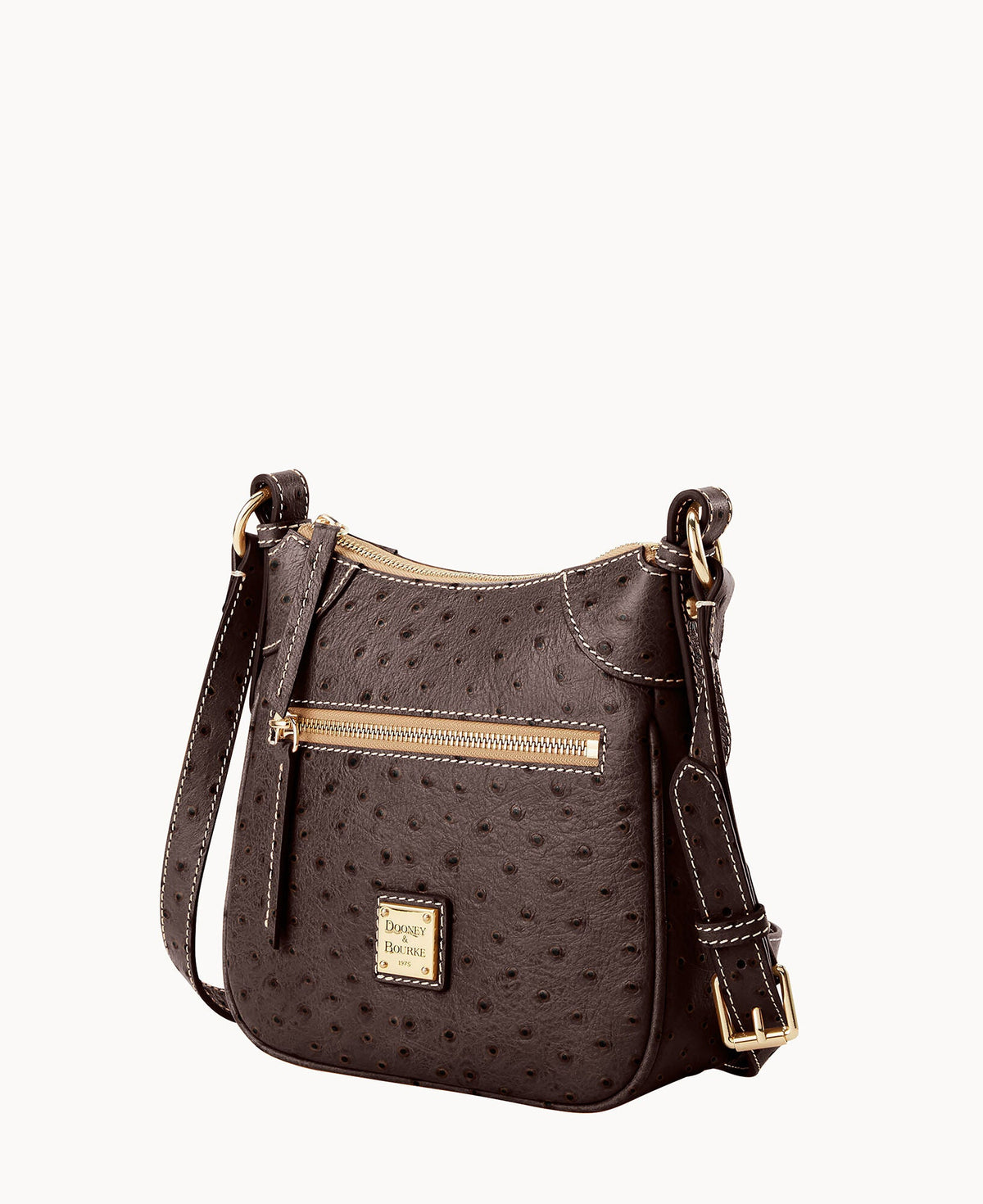 Ostrich Front Zip Crossbody