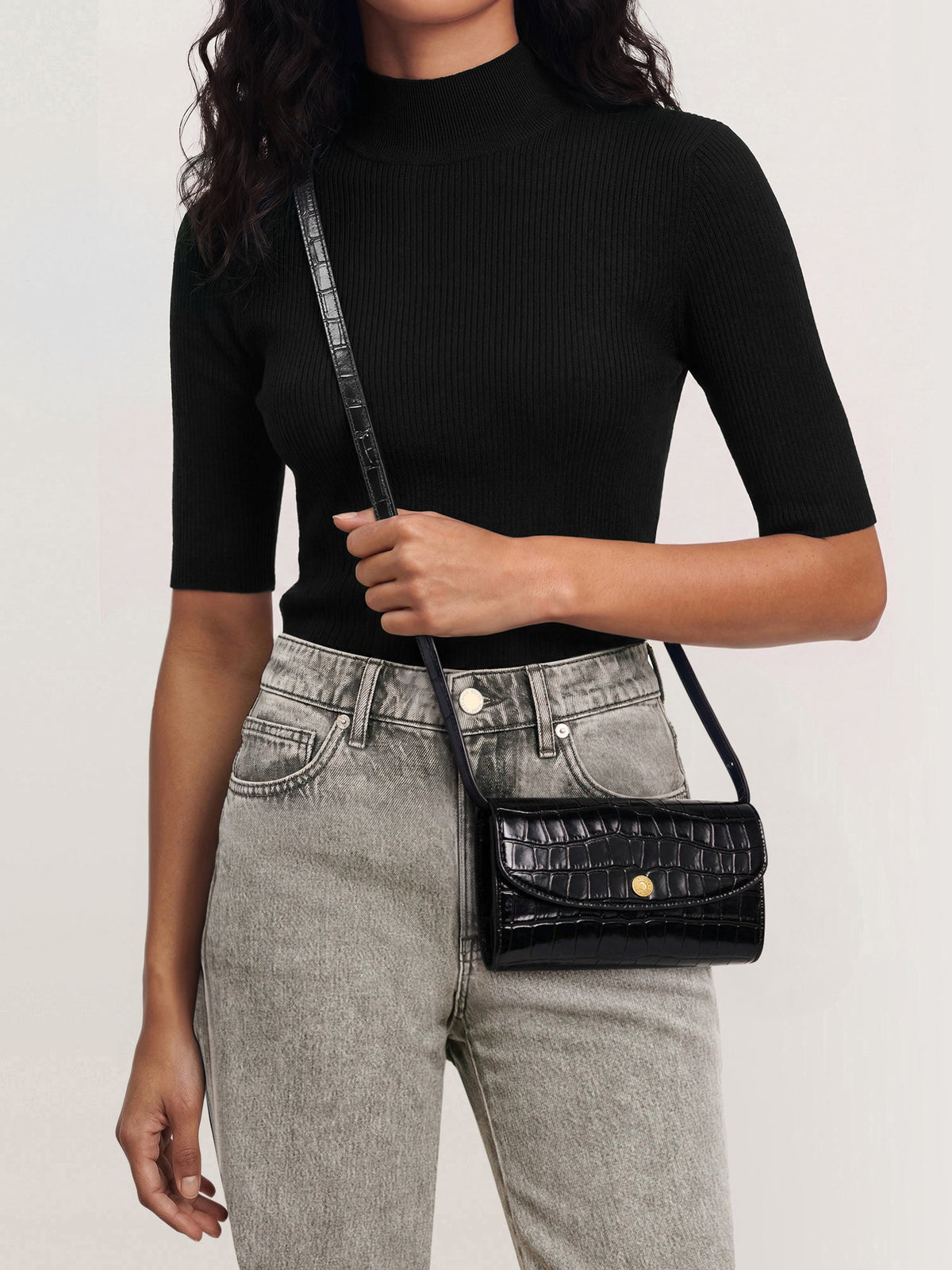 Croc-Embossed Crossbody Wallet