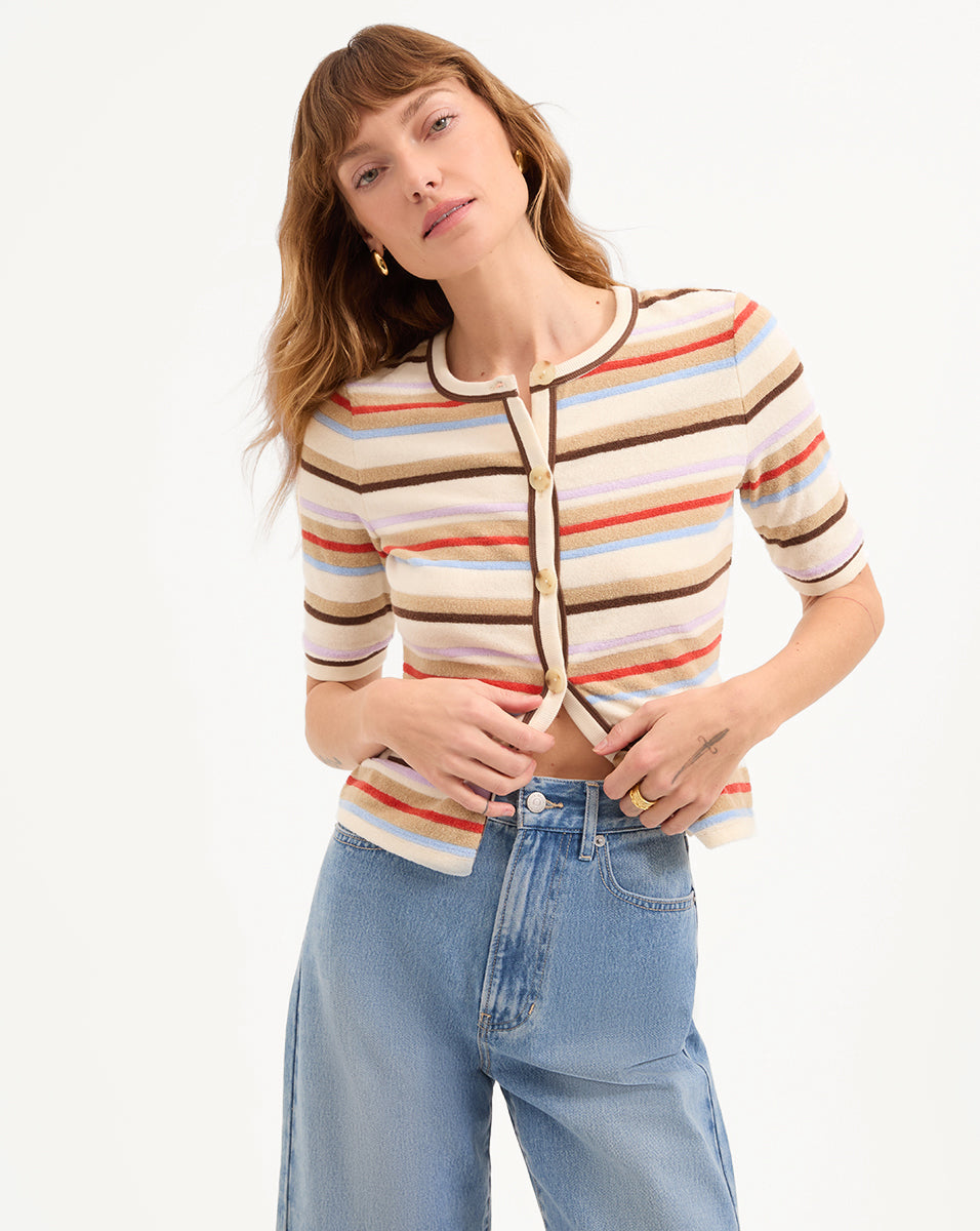 Brendan Striped Short-Sleeve Cardigan
