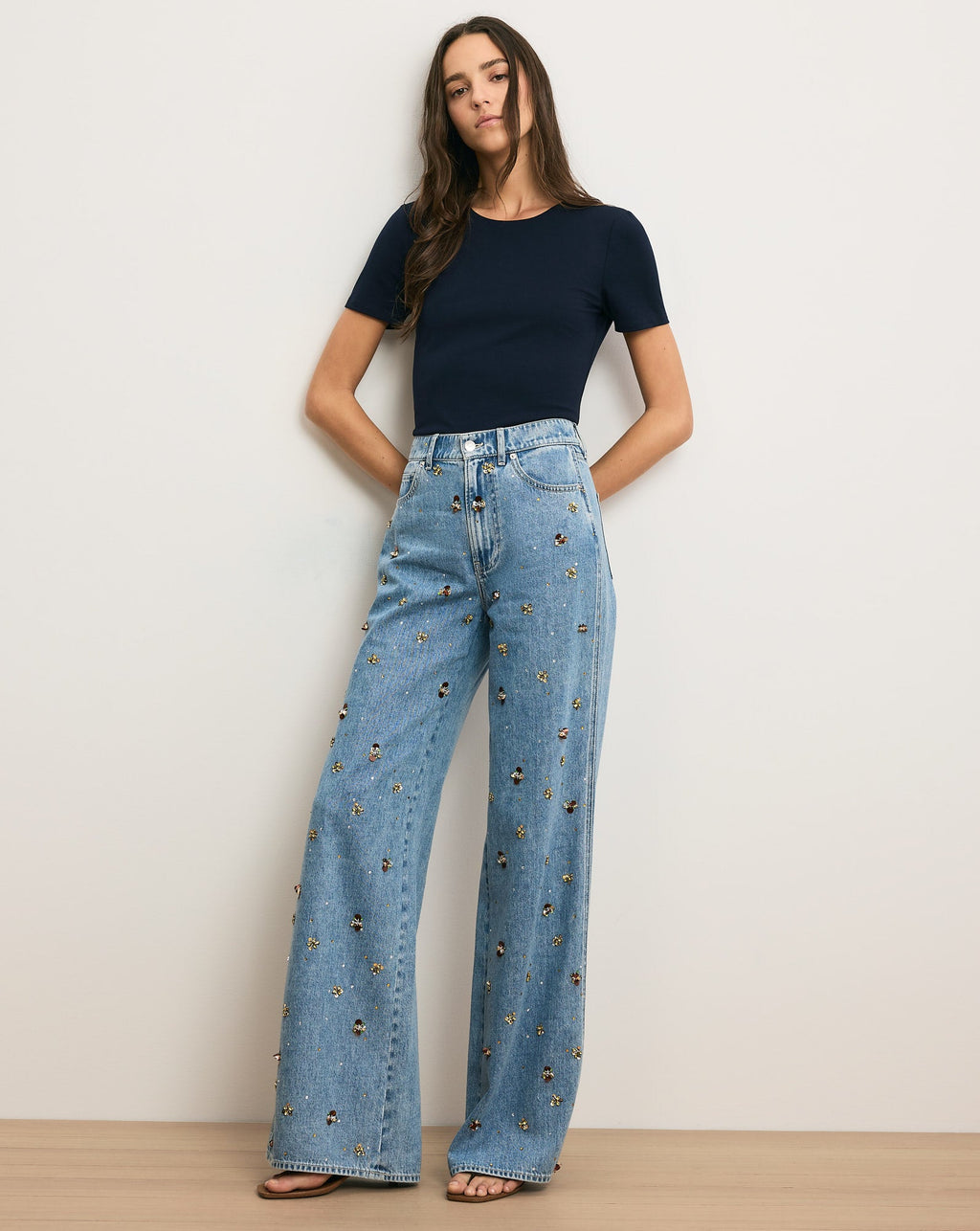 Kasey Embellished Wide-Leg Jean