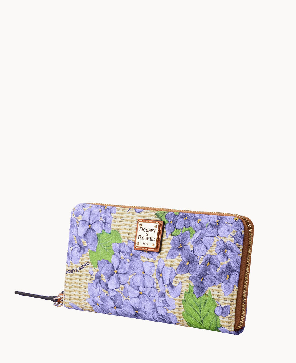 Hydrangea Basketweave Large Zip Around Wristlet
